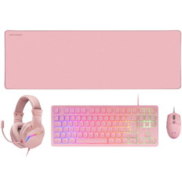 Mars Gaming Combo Pack MCPRGB3 Rosa: Alfombrilla XXL + Teclado TKL H-Mech FRGB + Ratón RGB Flow 3200DPI + Auriculares F